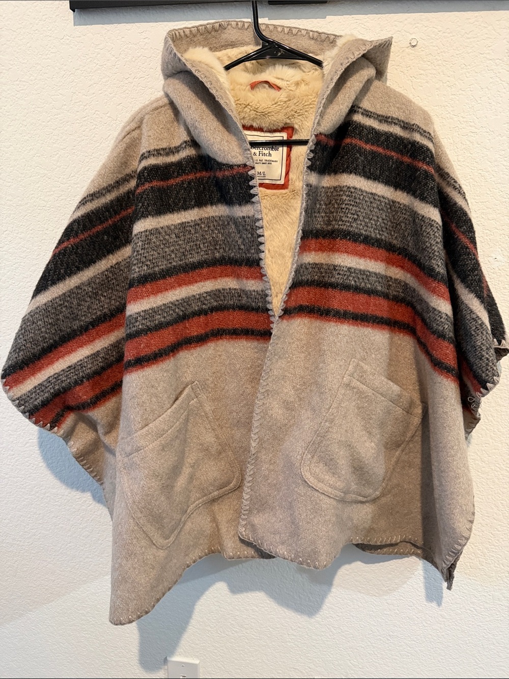 Abercrombie & Fitch southwestern wool faux fur hoodie aztec oversized poncho